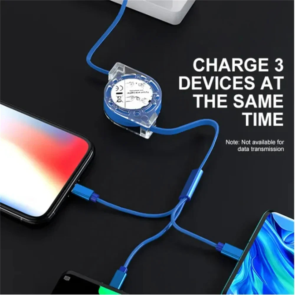 3-In-1 Retractable Data USB Cable Fast Charging for Iphone Type-C Micro USB for Android Xiaomi Huawei Samsung USB Charger Wire