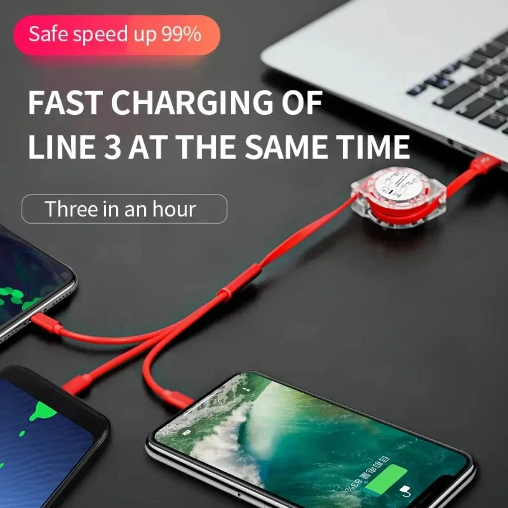 3-In-1 Retractable Data USB Cable Fast Charging for Iphone Type-C Micro USB for Android Xiaomi Huawei Samsung USB Charger Wire